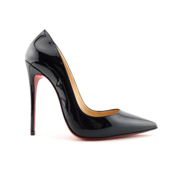 CHRISTIAN LOUBOUTIN Black Patent Leather Classic Stiletto Heel Pumps 35.5 - Picture 1 of 10